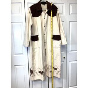 Vintage Dion of Texas Mens XXL Canvas Long Western Duster Jacket Beige Brown USA